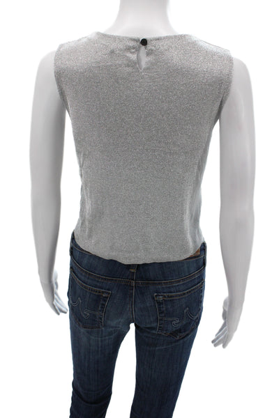 Zara Womens Cropped Metallic Tank Silver Crewneck Sleeveless Size S