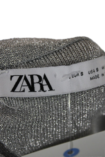 Zara Womens Cropped Metallic Tank Silver Crewneck Sleeveless Size S