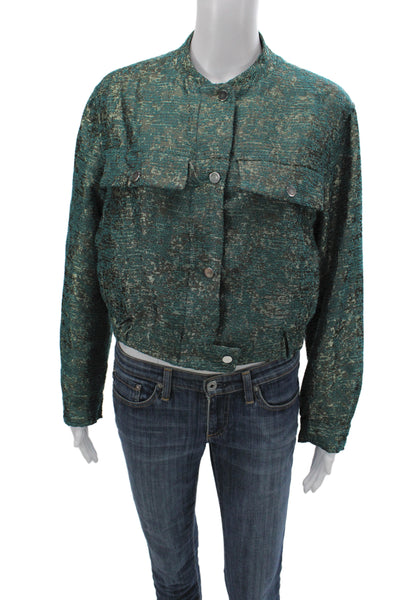 Zara Women Basic Jacket Green Button Long Sleeve Casual Size S