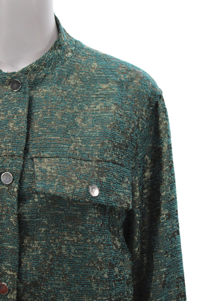 Zara Women Basic Jacket Green Button Long Sleeve Casual Size S