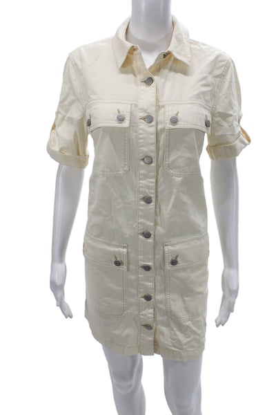 Veronica Beard Women Shirt Dress Ivory Cotton Collared Button Size 6