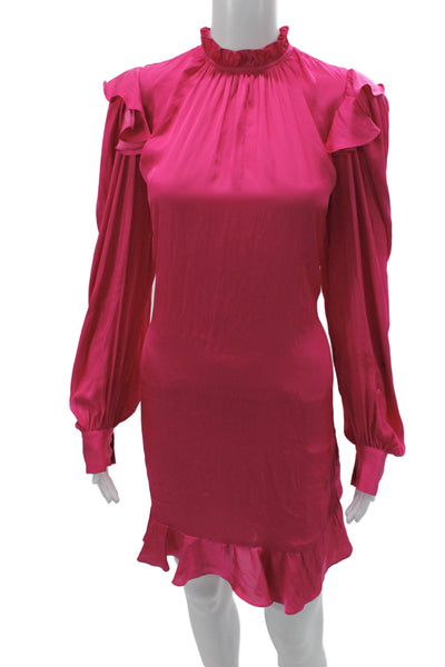 Zadig & Voltaire Women Mini Dress Pink Long Sleeve High Neck Tie Waist Size M