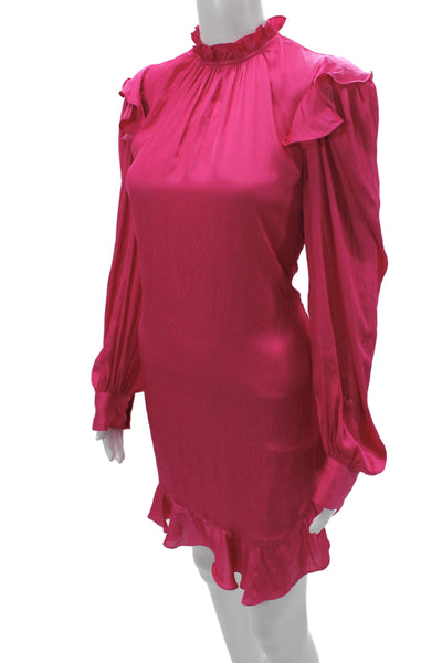 Zadig & Voltaire Women Mini Dress Pink Long Sleeve High Neck Tie Waist Size M