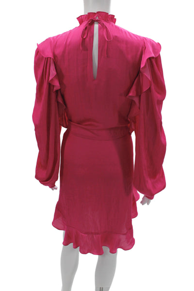 Zadig & Voltaire Women Mini Dress Pink Long Sleeve High Neck Tie Waist Size M