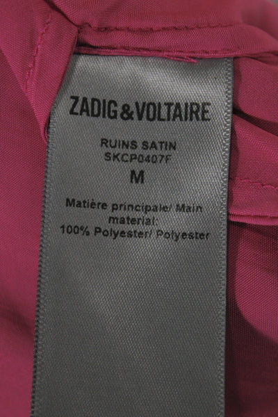 Zadig & Voltaire Women Mini Dress Pink Long Sleeve High Neck Tie Waist Size M
