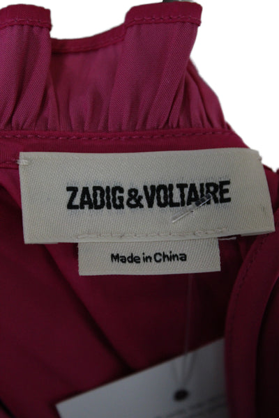 Zadig & Voltaire Women Mini Dress Pink Long Sleeve High Neck Tie Waist Size M