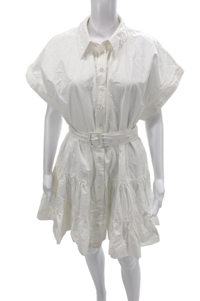 By Timo Womens Shirt Dress White Collared Short Sleeve 100% Cotton Size M