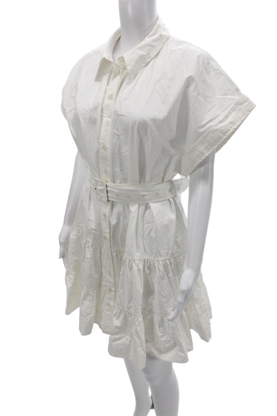 By Timo Womens Shirt Dress White Collared Short Sleeve 100% Cotton Size M