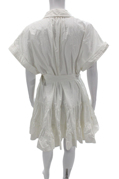 By Timo Womens Shirt Dress White Collared Short Sleeve 100% Cotton Size M