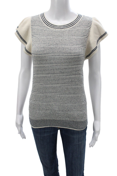 Lilla P Womens Pullover Striped Nautical Ivory Short Sleeve Round Neck Size M