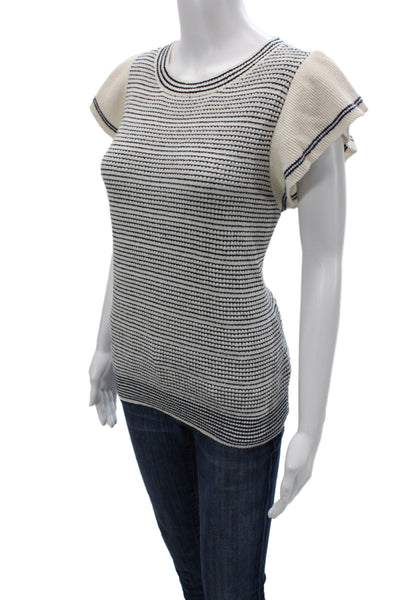 Lilla P Womens Pullover Striped Nautical Ivory Short Sleeve Round Neck Size M