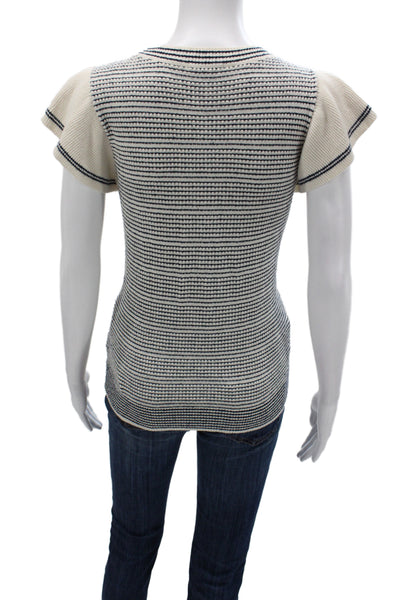 Lilla P Womens Pullover Striped Nautical Ivory Short Sleeve Round Neck Size M