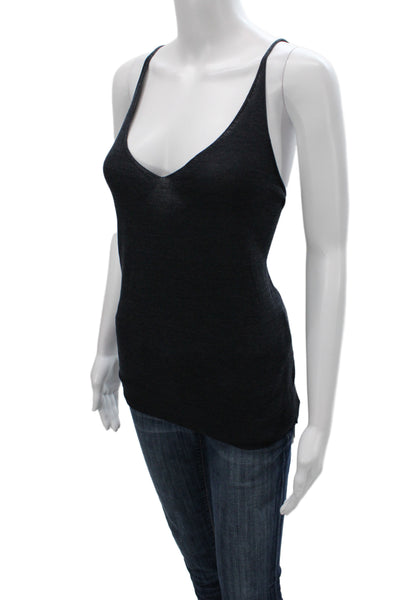 Theory Women V-Neck Silk Tank Top Black Basic Size M