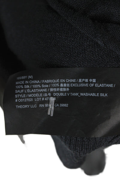 Theory Women V-Neck Silk Tank Top Black Basic Size M