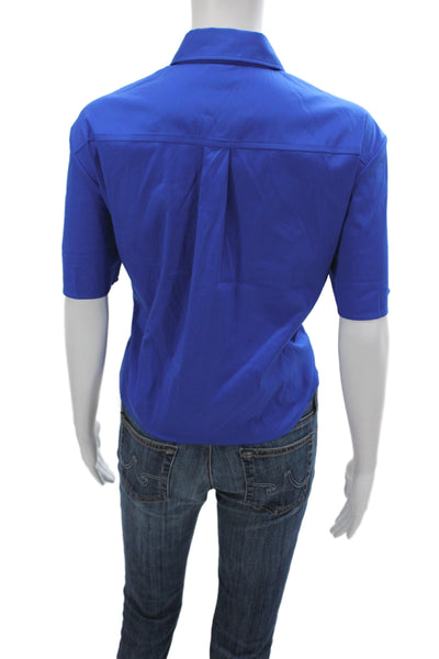 Theory Womens Basic Collared Short Sleeve Button-Up Top Blue Cotton Size S