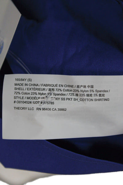 Theory Womens Basic Collared Short Sleeve Button-Up Top Blue Cotton Size S