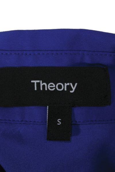 Theory Womens Basic Collared Short Sleeve Button-Up Top Blue Cotton Size S