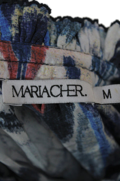 Mariacher Womens Bohemian Silk Tunic High Neck Tie Short Sleeve Blue Size M
