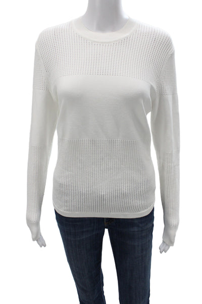 Autumn Cashmere Women Pullover Striped White Crewneck Long Sleeve Viscose Size M