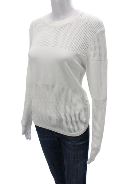 Autumn Cashmere Women Pullover Striped White Crewneck Long Sleeve Viscose Size M