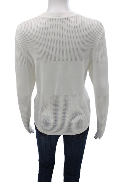 Autumn Cashmere Women Pullover Striped White Crewneck Long Sleeve Viscose Size M