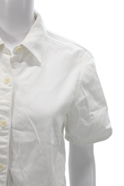 Theory Women Basic Collared Short Sleeve Cotton Button Up Top White Size S