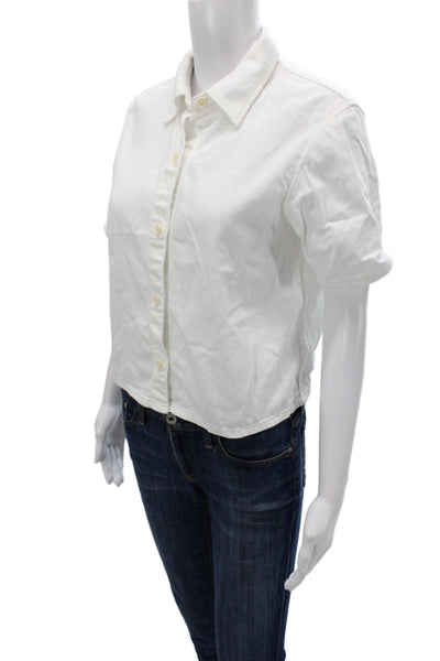 Theory Women Basic Collared Short Sleeve Cotton Button Up Top White Size S