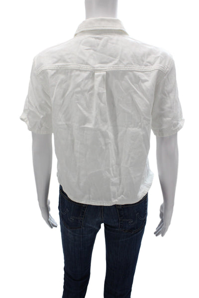 Theory Women Basic Collared Short Sleeve Cotton Button Up Top White Size S
