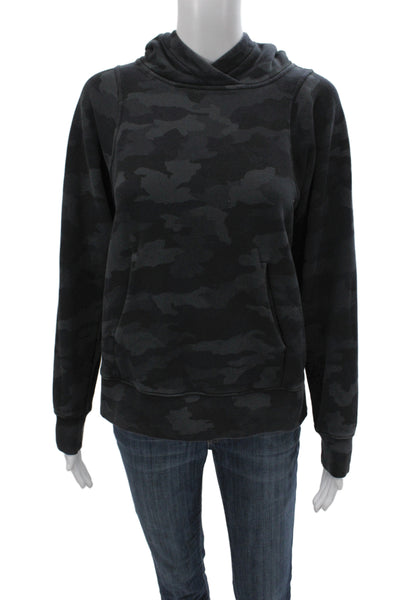 Lululemon Womens Black Camo Cowl Neck Cotton Pullover Hoodie Long Sleeve Size 6
