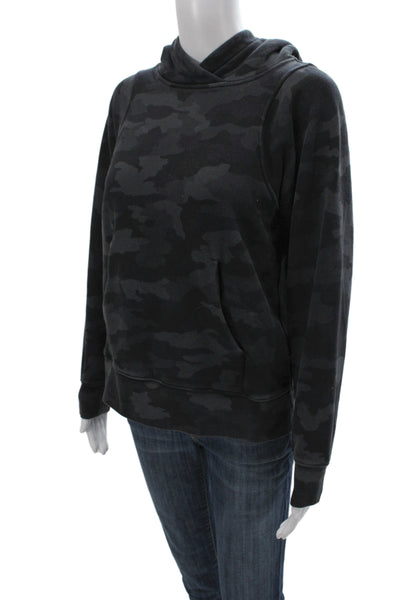 Lululemon Womens Black Camo Cowl Neck Cotton Pullover Hoodie Long Sleeve Size 6