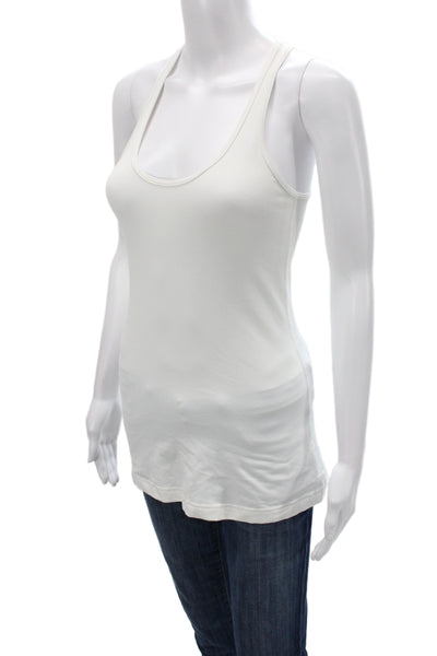 Lululemon Women Basic Tank White Scoop Neck Cotton Sleeveless Athleisure Size 8