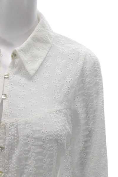 Zara Women Cropped Floral Cotton Collared Button Blouse Boho Long Sleeve Size S