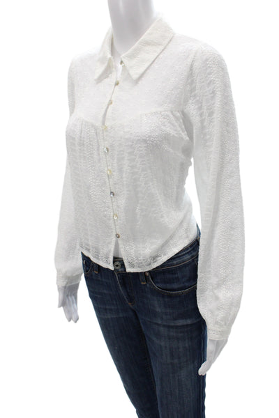 Zara Women Cropped Floral Cotton Collared Button Blouse Boho Long Sleeve Size S