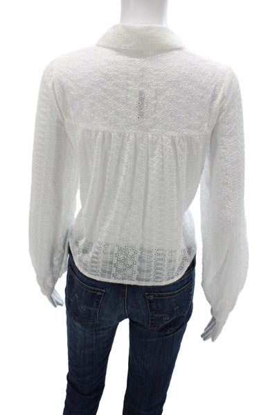 Zara Women Cropped Floral Cotton Collared Button Blouse Boho Long Sleeve Size S