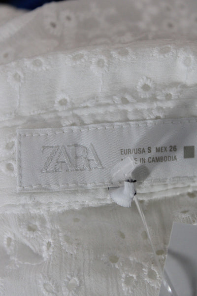 Zara Women Cropped Floral Cotton Collared Button Blouse Boho Long Sleeve Size S