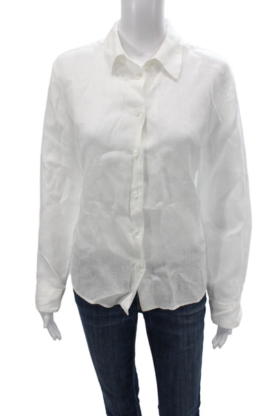 Zara Women Basic Linen Button-Up Long Sleeve Collared White Size M