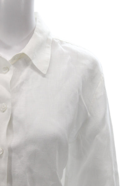 Zara Women Basic Linen Button-Up Long Sleeve Collared White Size M
