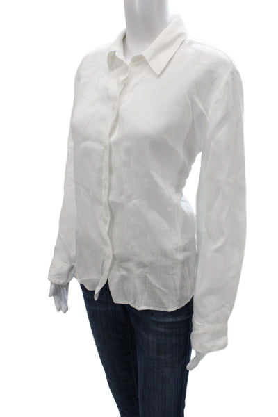 Zara Women Basic Linen Button-Up Long Sleeve Collared White Size M