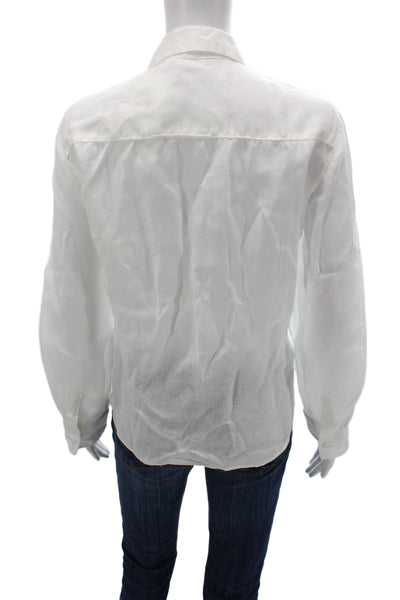 Zara Women Basic Linen Button-Up Long Sleeve Collared White Size M