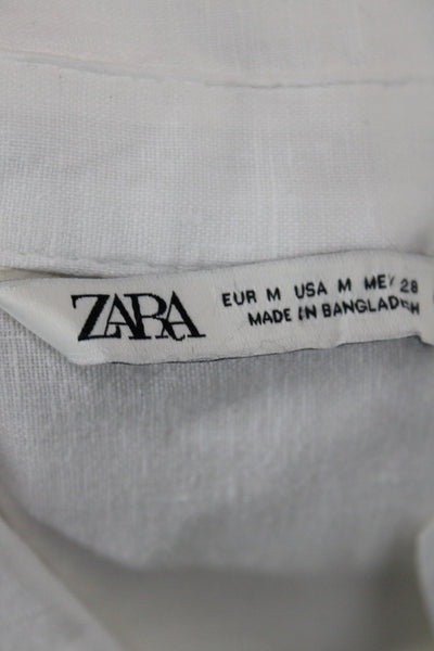 Zara Women Basic Linen Button-Up Long Sleeve Collared White Size M