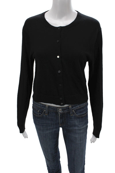 J Crew Women Black Cashmere Cardigan Round Neck Long Sleeve Size S