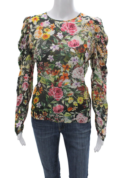 Generation Love Women Silk Floral Long Sleeve Blouse Round Neck Size M