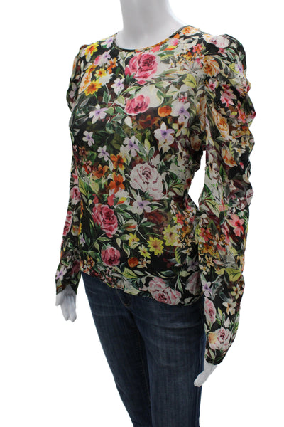 Generation Love Women Silk Floral Long Sleeve Blouse Round Neck Size M
