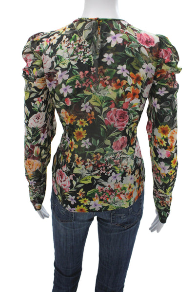 Generation Love Women Silk Floral Long Sleeve Blouse Round Neck Size M