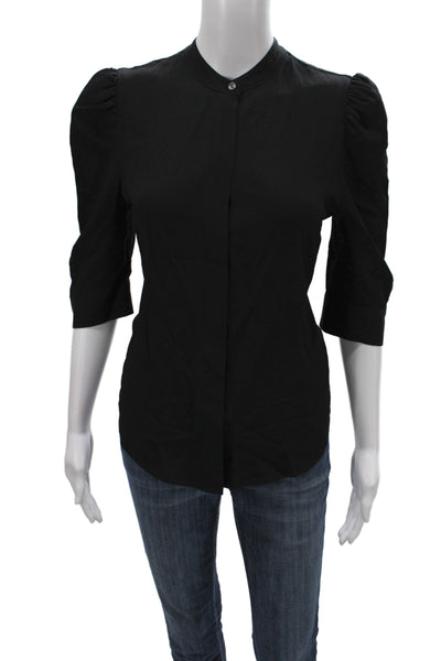 Frame Women Basic Silk Mock Neck Blouse Black 3/4 Sleeve Size S