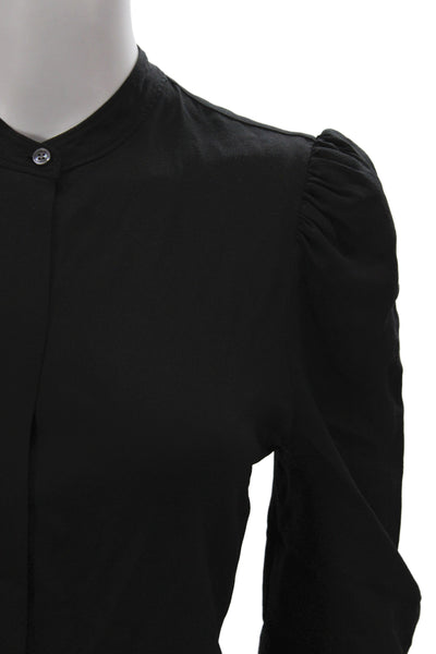 Frame Women Basic Silk Mock Neck Blouse Black 3/4 Sleeve Size S