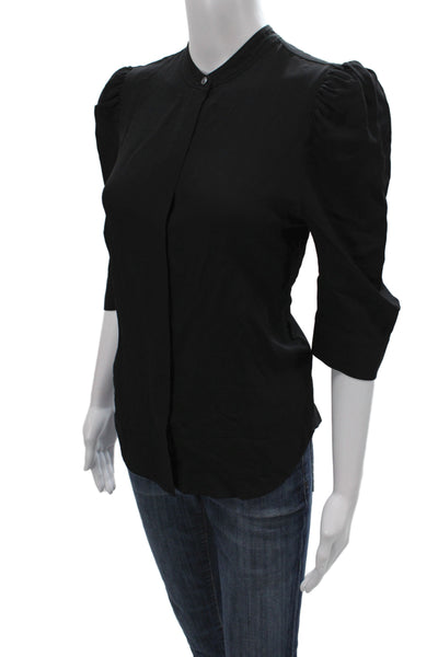 Frame Women Basic Silk Mock Neck Blouse Black 3/4 Sleeve Size S