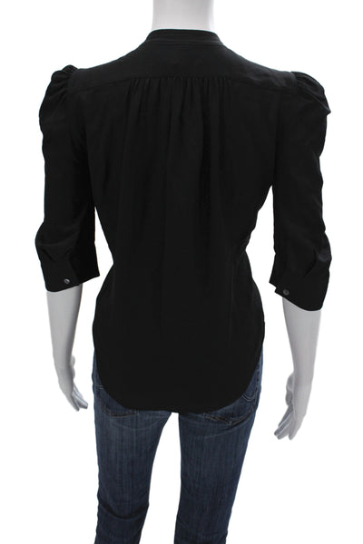 Frame Women Basic Silk Mock Neck Blouse Black 3/4 Sleeve Size S