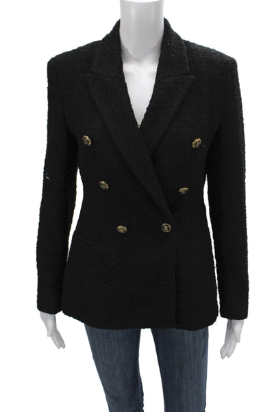 Zara Womens Tweed Gold Button Detail Blazer Black Size M
