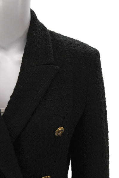 Zara Womens Tweed Gold Button Detail Blazer Black Size M